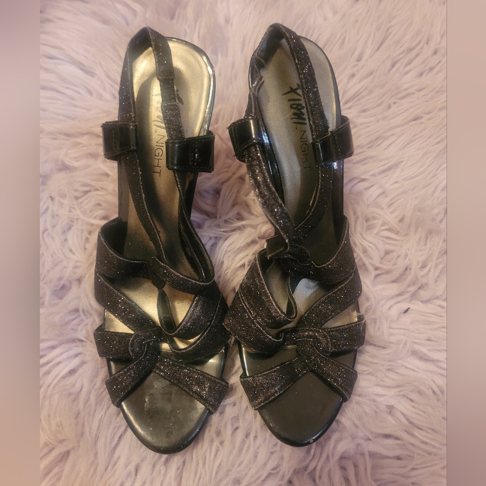 Women's Black Glitter strappy high heels